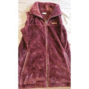 Columbia Women's Fireside Sherpa Full Zip Vest Size Medium Mock Neck Maroon